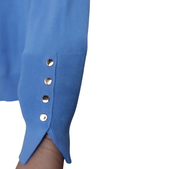 Zara Blogger Fave Blue Turtleneck Sweater Gold Snap Buttons Cuffs women's medium - Picture 3 of 7